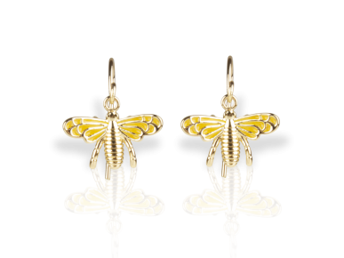 Golden Enamelled Winged Bee-shaped Earrings
