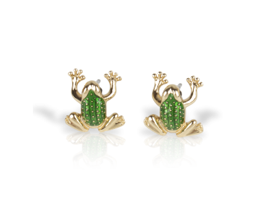Golden and Green Enamelled Frog-shaped Earrings