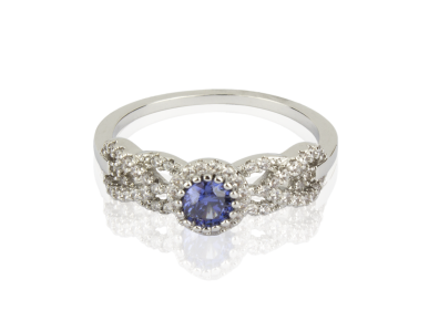 Silvery Ring set with Clear and Blue Crystals