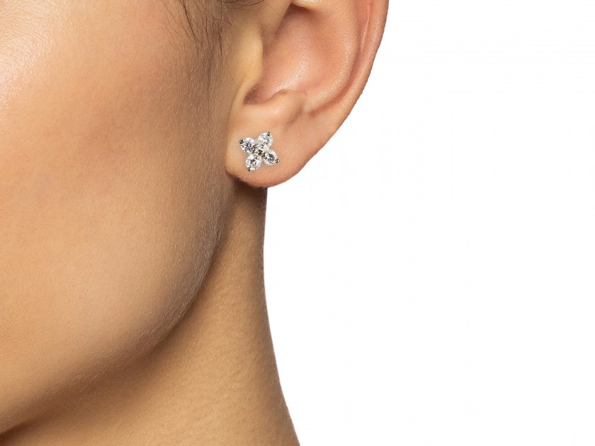 Four Point Earrings set with Clear Crystals