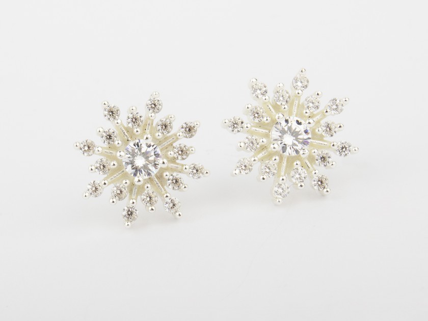 Starburst-shaped Earrings set with Clear Crystals