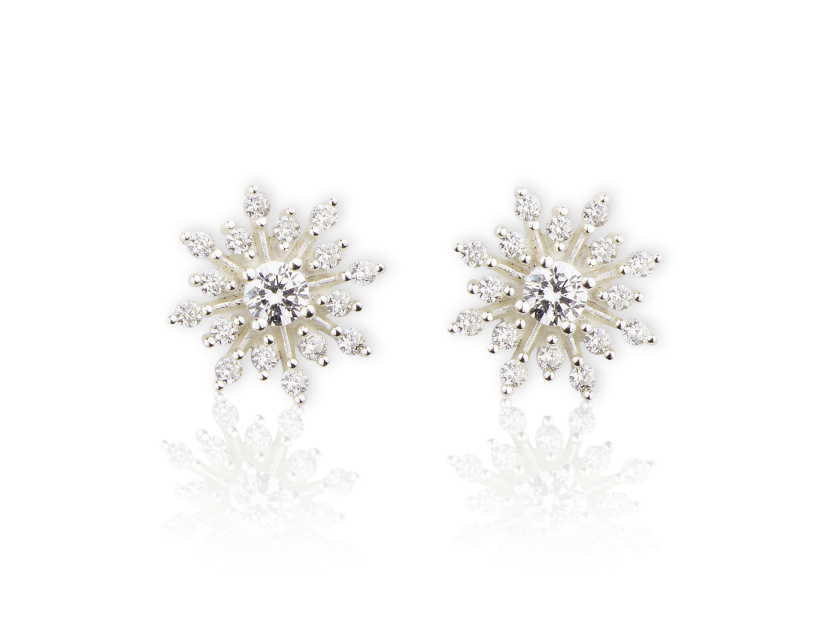 Starburst-shaped Earrings set with Clear Crystals