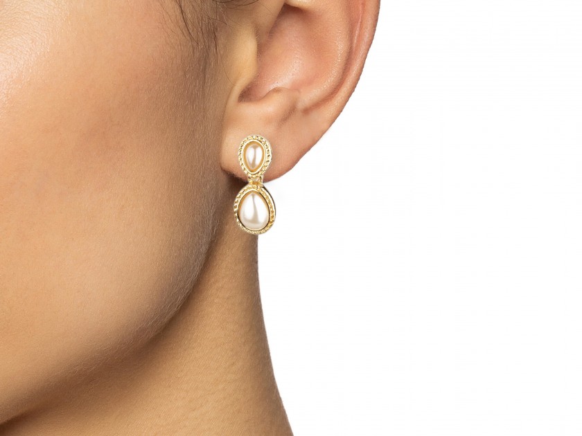 Two pairs of Golden Earrings set with Faux Pearls