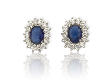 Oval Earrings set with Clear Crystals and a big royal Blue Crystal