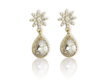 Golden Drop Earrings set with Clear Crystals