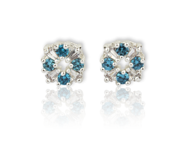 Round Earrings set with Clear and Light Blue Crystals