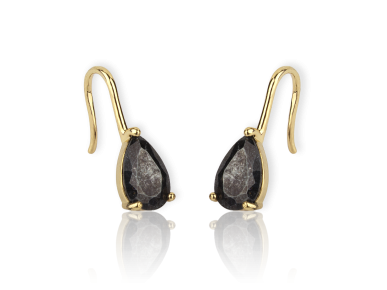 Golden Hook Earrings set with Black Glittery Crystals