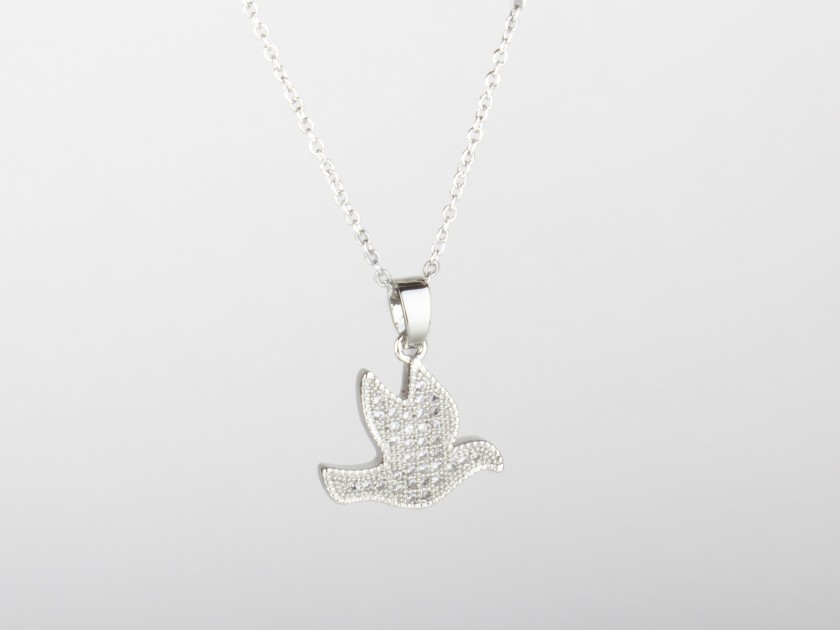 Dove-shaped Pendant set with Clear Crystals