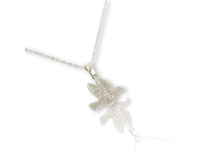 Dove-shaped Pendant set with Clear Crystals