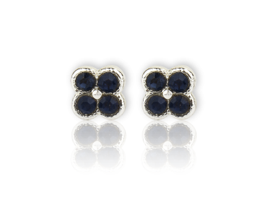Silvery Flower-shaped Stud Earrings set with Dark Blue Crystals