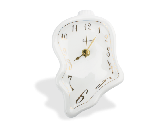 Reloj de cerámica esmaltada en blanco y dorado