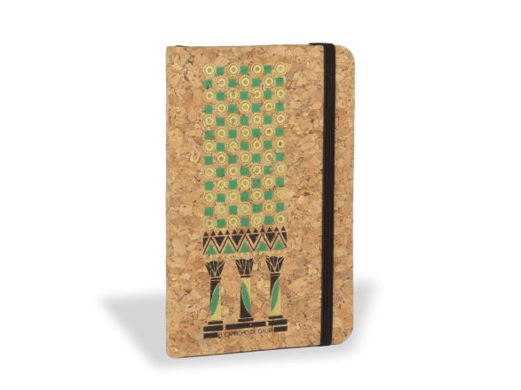 Quadern amb tapa de suro amb motiu oriental i el logotip Capricho de GAudí imprès