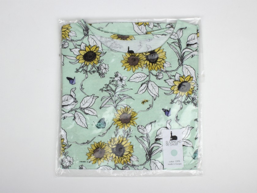 water mint t-shirt with sunflowers printed on it