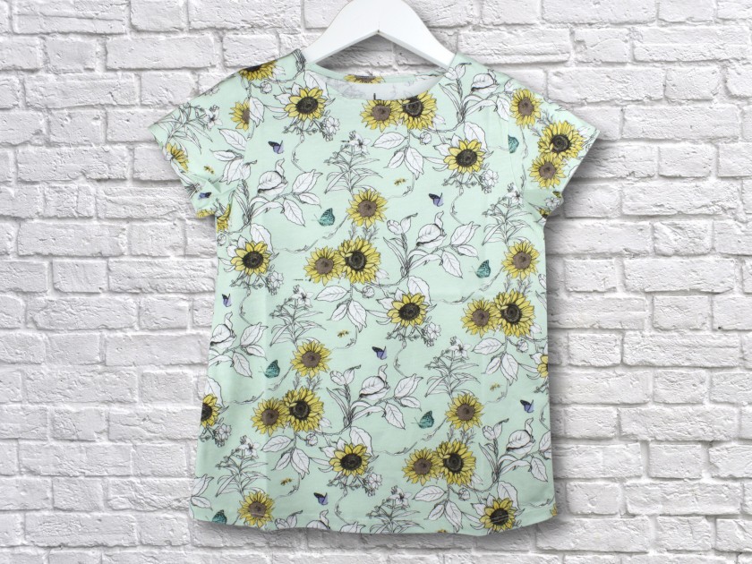 water mint t-shirt with sunflowers printed on it