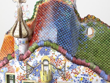 Close-up of the assembled model of the Casa Batlló