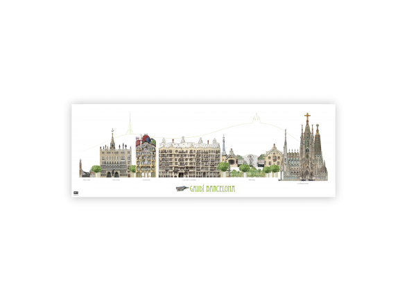 Panoramic poster of Gaudí's monuments in Barcelona