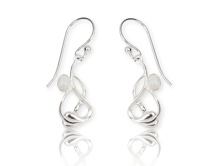 Silvery Curved Hook Earrings set with an Opalite stone