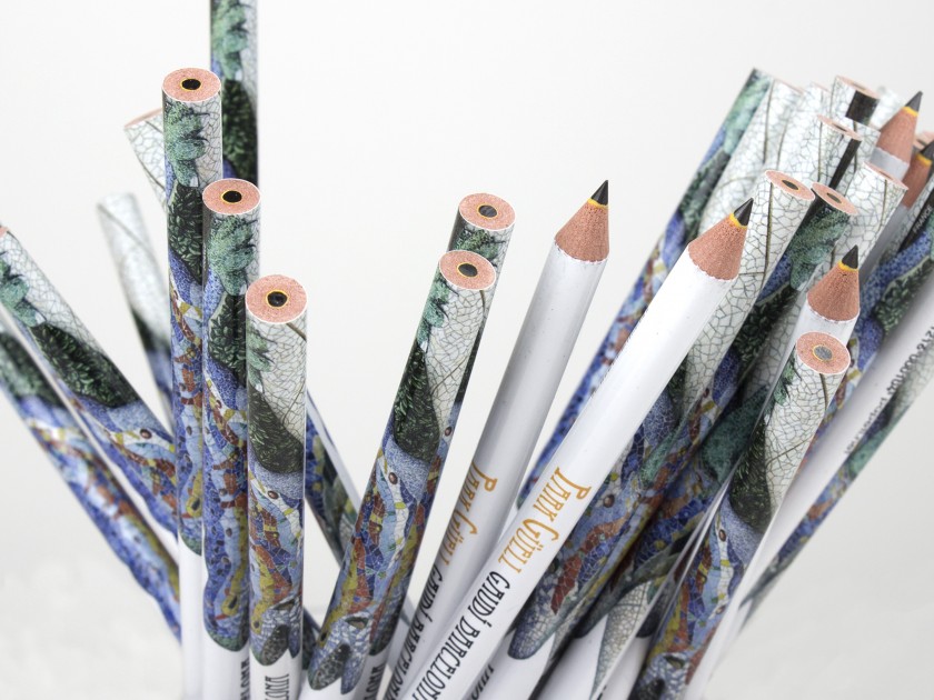 Two pencils printed with the dragon of Gaudí's Park Güell