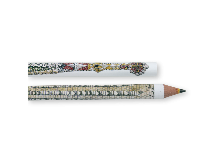 Two illustrated pencils featuring one of the belfries of the Sagrada Família