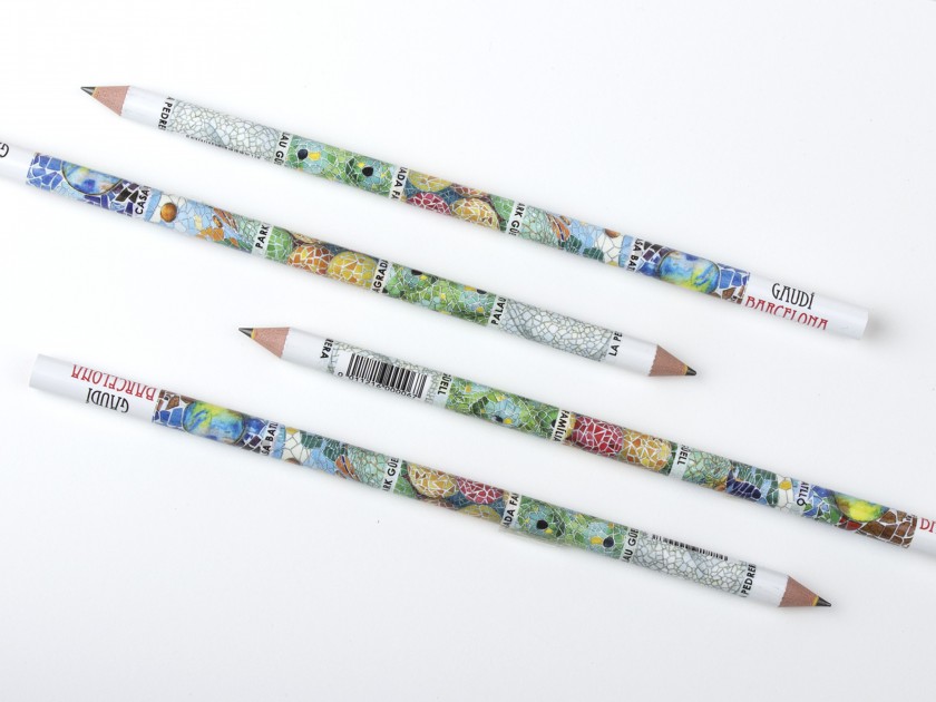 Two pencils illustrated with the mosaics of different Gaudí monuments