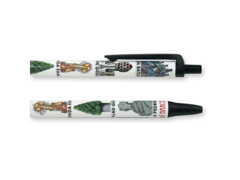 Two pens featuring the chimneys of Gaudí monuments