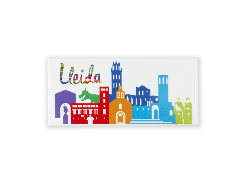 imant rectangular que mostra un horitzó de monuments de Lleida en color