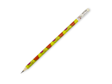 lápiz con una goma de borrar en la punta y decorado con varios dibujos de caracoles