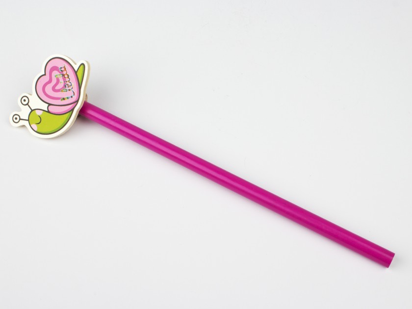 lápiz rosa con un caracol de color en la punta