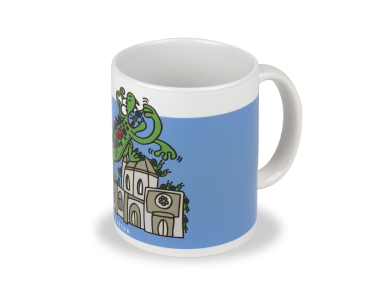 ceramic mug with a drawing of the Marraco and the cathedral of Lleida