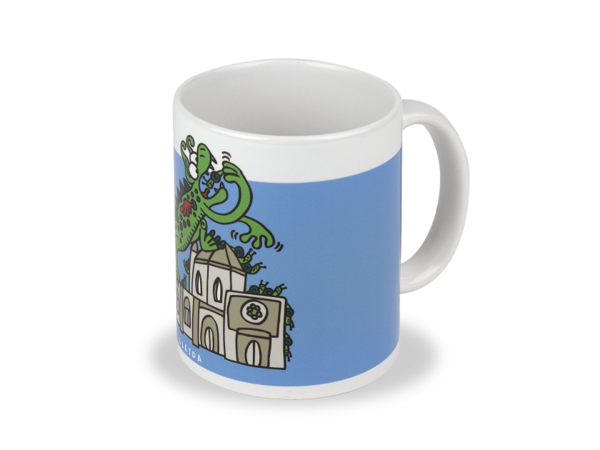 ceramic mug with a drawing of the Marraco and the cathedral of Lleida