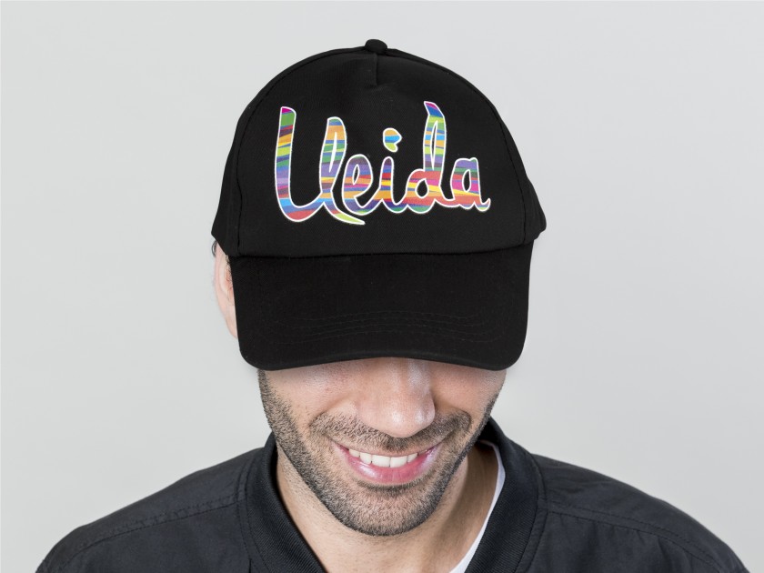 black cap with the name Lleida printed in colour