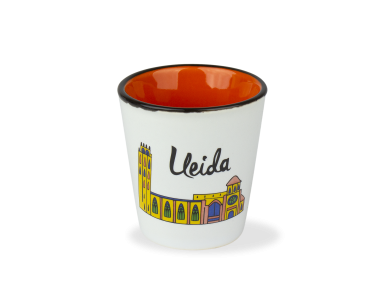 ceramic glass with a colourful design of the Lleida cathedral printed on it