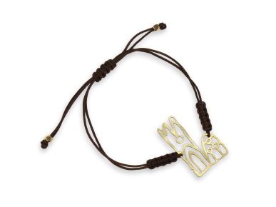 bracelet with a cord link and a representation of the cathedral of Lleida in gilded metal