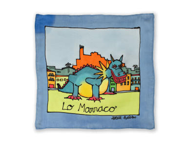 carré de soie peint représentant le Marraco de Lleida