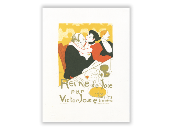 lithograph featuring the cover of the book Reine de Joie by Victor Joze