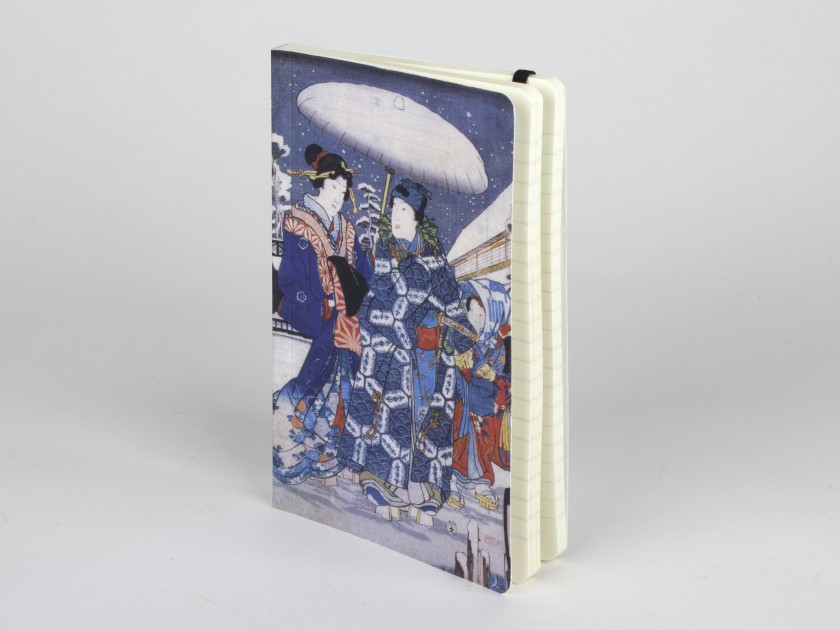 The cover of the notebook shows a detail of a print by the Japanese artist Kunisada.