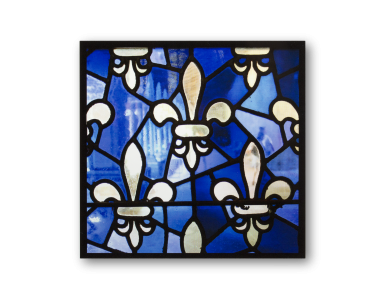 electrostatic film representing a stained glass window with fleur-de-lys