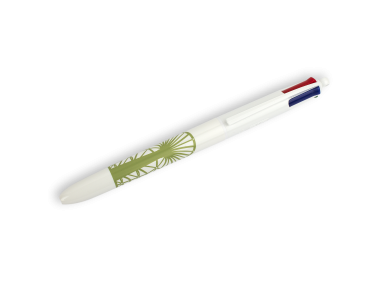 Bolígrafo blanco de 4 colores con una palmera impresa
