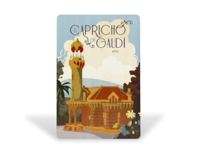 postal amb una il·lustració d'època del Capricho de Gaudí