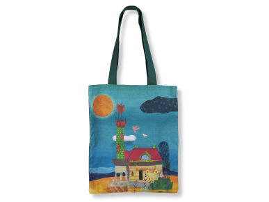 tote bag with a child's illustration of Gaudí's Capricho