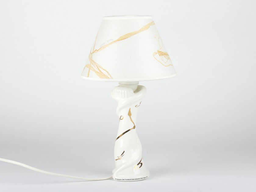 Lámpara de mesa de cerámica esmaltada en blanco y oro
