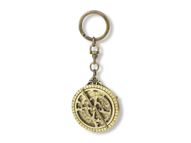 porte-clés en métal doré représentant un mini astrolabe  périphérique