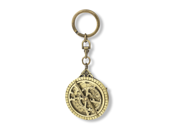 gilded metal keyring featuring a mini peripheral astrolabe