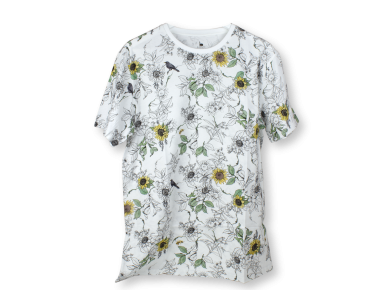 samarreta blanca amb gira-sols estampats