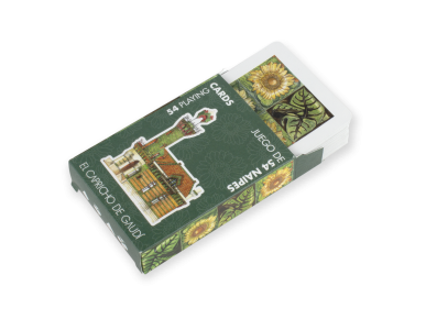 playing cards with an illustration of El Capricho de Gaudí printed on the box
