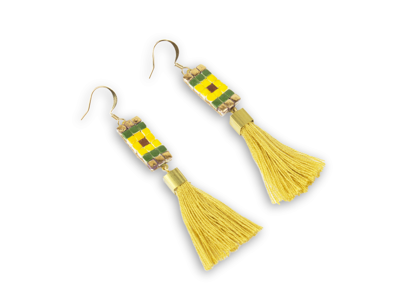 pair of yellow fringe earrings