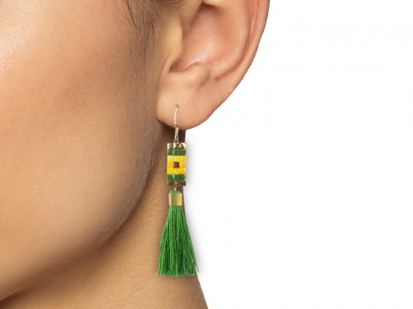 pair of yellow fringe earrings