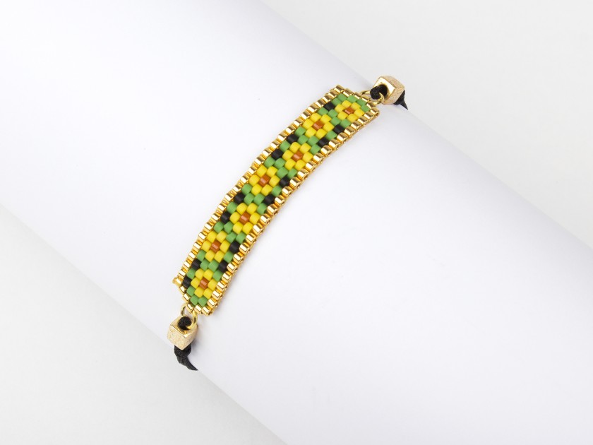 Miyuki yellow, green and black bead bracelet