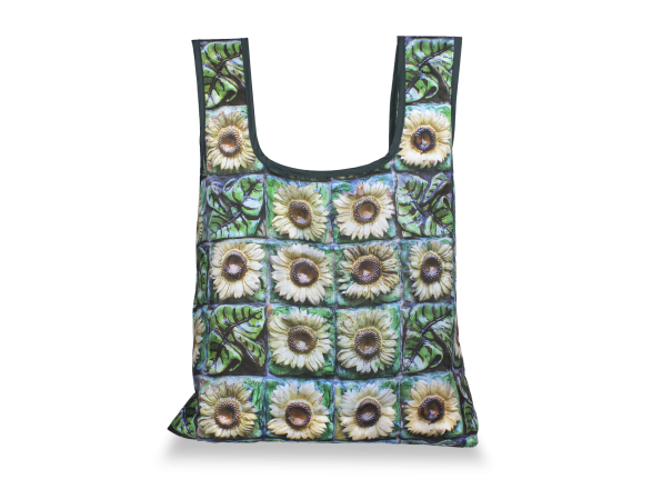 bolsa de compras totalmente impresa con girasoles y hojas de girasol