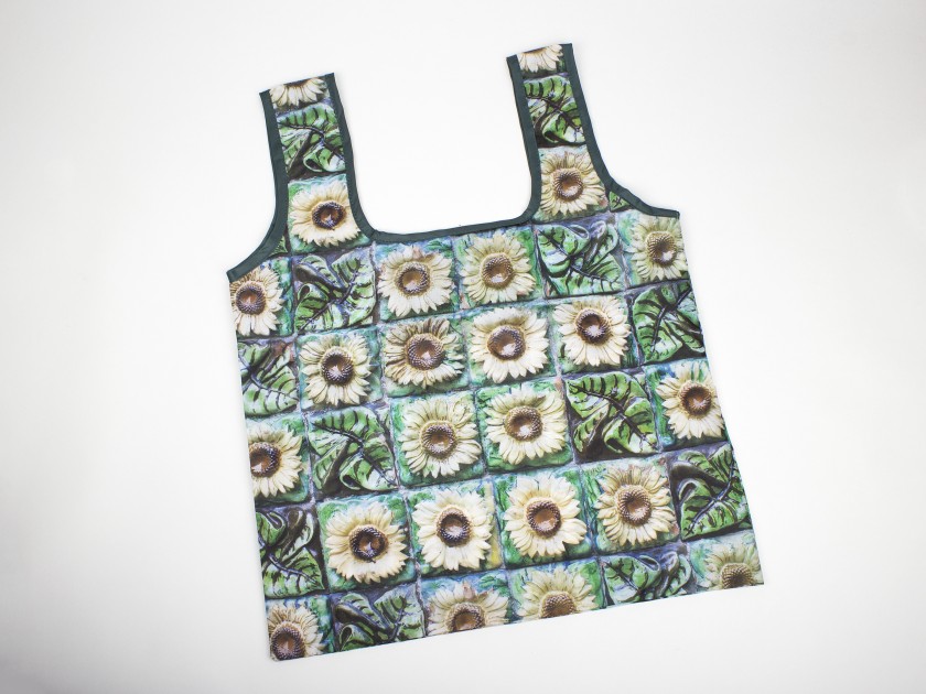 tote bag fully printed with sunflowers and sunflower leaves